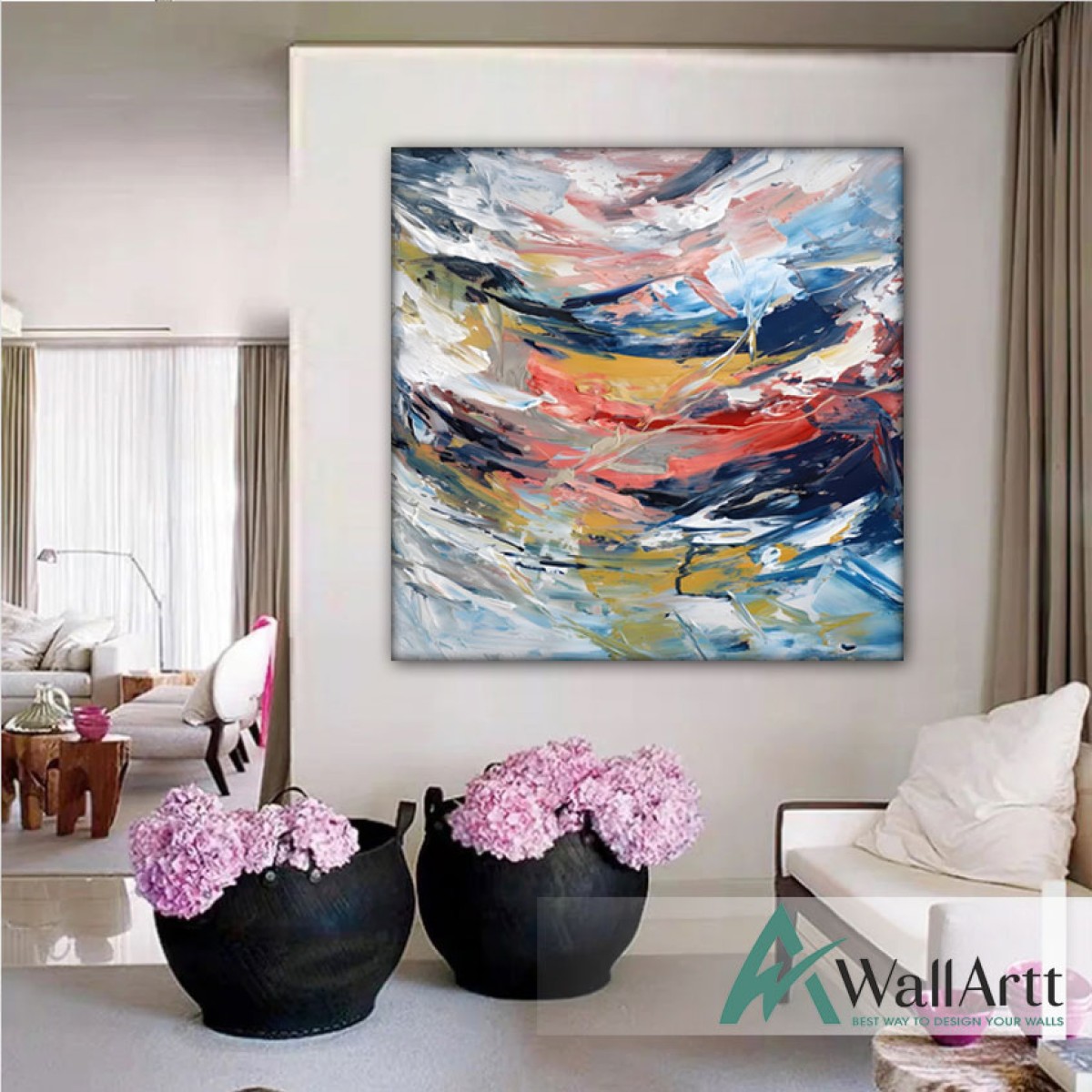 Abstract Color Waves Textured Partial Oil Painting